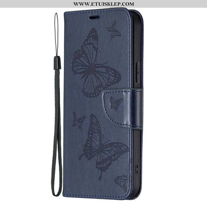 Etui Folio do iPhone 13 Pro z Łańcuch Paski Z Nadrukiem Motyli